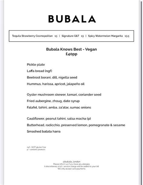 Bubala – Spitalfields London's full menu online