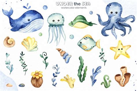 Under the sea watercolor collection | Sea creatures art, Sea creatures drawing, Sea drawing