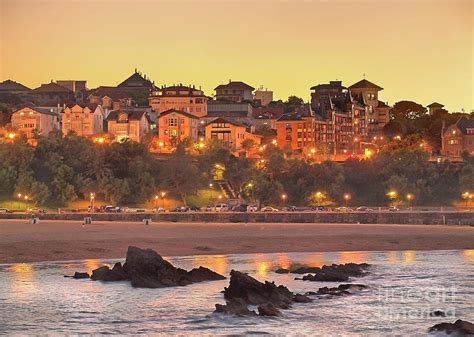 Warm Spanish dusk on the empty beach, Santander, Spain, famous place for holiday makers ...