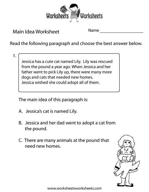 Finding Main Idea Worksheets