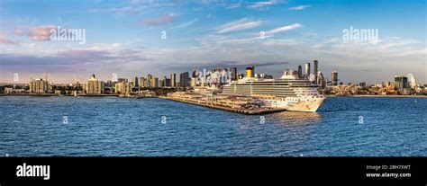 Panoramic view of the port and cruise terminal of Melbourne, Australia ...