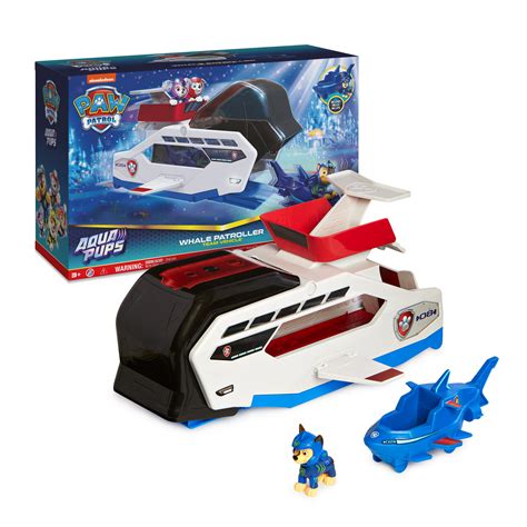 PAW Patrol Aqua Pups Whale Patroller Team Vehicle with Chase Action Figure, Toy Car and Vehicle ...