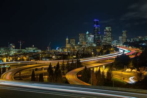 Downtown Seattle Skyline at Night Stock Image - Image of lights, freeway: 68466593