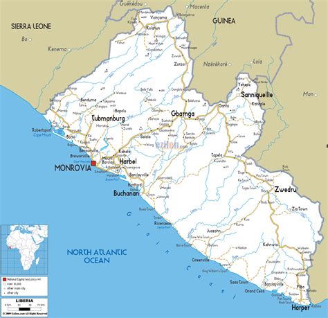 Large road map of Liberia with cities and airports | Liberia | Africa | Mapsland | Maps of the World