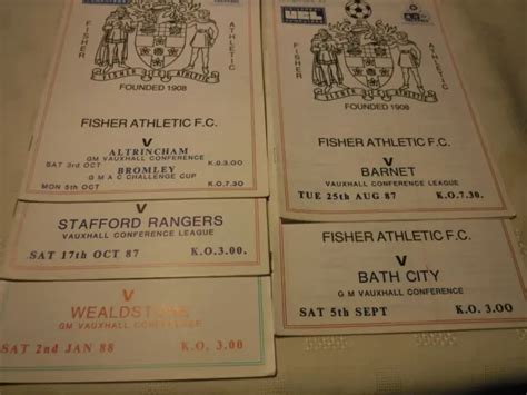 FIVE FISHER ATHLETIC Football Club Home Programmes seasons 1987-88 £1. ...