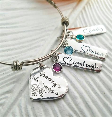 Personalized grandma bracelet, custom name jewelry, name and birthstone ...