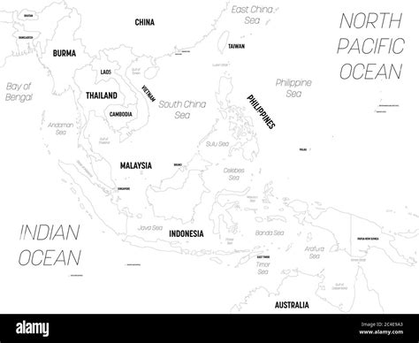 Southeast Asia map. High detailed political map of southeastern region with country, capital ...