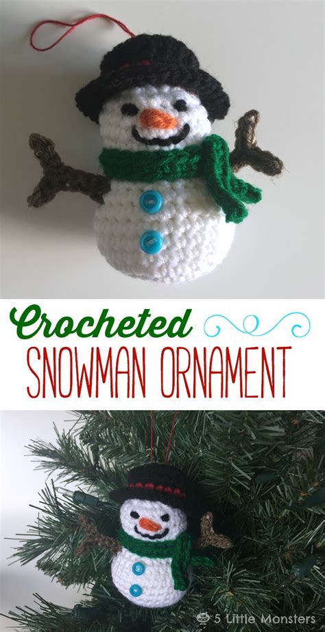 5 Little Monsters: Crocheted Snowman Ornament