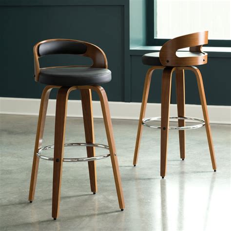 OFM 161 Collection Mid Century Modern 30" Low Back Bentwood Frame Swivel Seat Stool with Vinyl ...