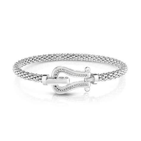 Diamond Horseshoe Clasp Bangle Bracelet, Sterling Silver | Diamond Stores Long Island ...