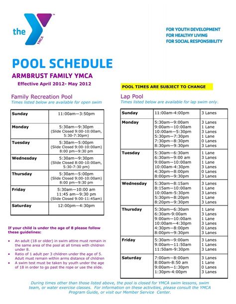 POOL SCHEDULE - Armbrust YMCA