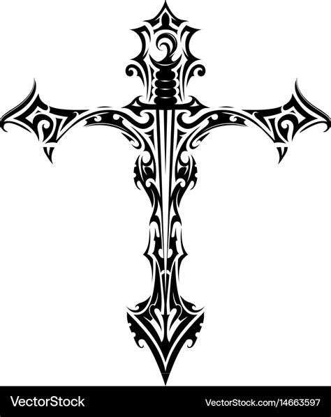 Cross tattoo with sword inside Royalty Free Vector Image