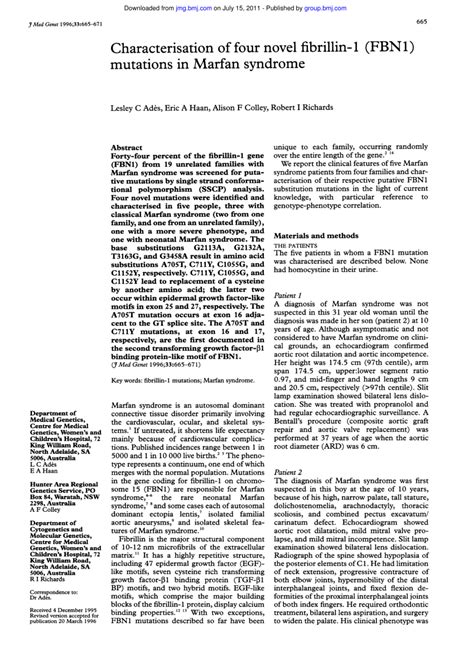 (PDF) Characterisation of four novel fibrillin-1 (FBN1) mutations in ...