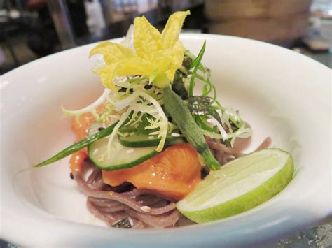 Salmon Poke Bowl with soba and cucumber flower - Hooi Khaw & Su