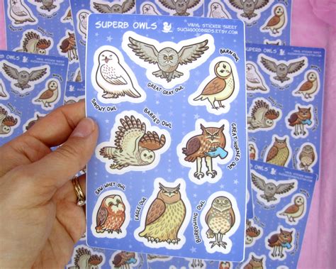 Owls Stickers / 4x6 Sticker Sheet / Cute Birds / Vinyl | Etsy