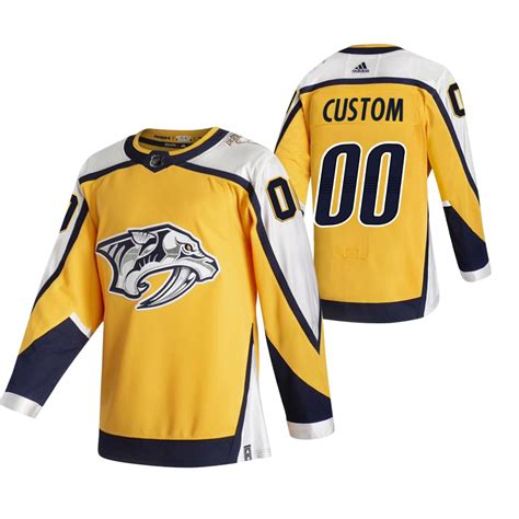 Nashville Predators Custom Yellow Men's Adidas 2020-21 Reverse Retro ...