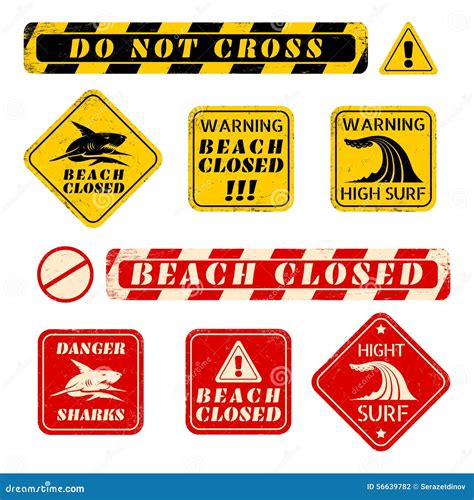 Beach danger signs stock vector. Illustration of high - 56639782