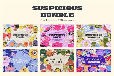 Suspicious BUNDLE: 6 in 1 | Decorative Illustrations ~ Creative Market