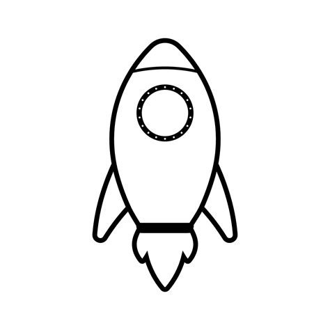 Outline Rocket Vector Icon Clipart with Fire. Isolated on white background for Transportation ...