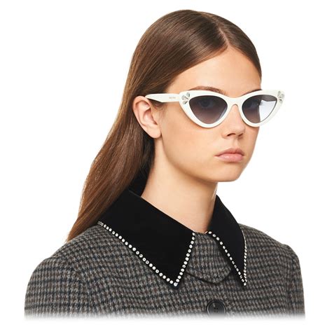 Miu Miu - Miu Miu Logo Sunglasses - Cat Eye - White and Crystals ...