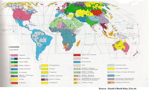 Map showing the distribution of language families. - Maps on the Web