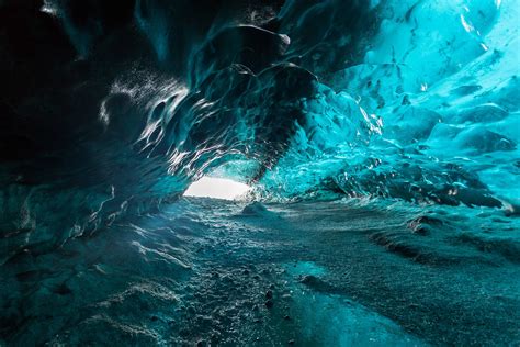 A couple hundred feet deep in an ice cave beneath Vatnajökull Glacier ...