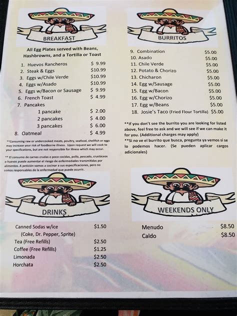 Menu at El Mexicano restaurant, Monahans, 201 N Main Ave