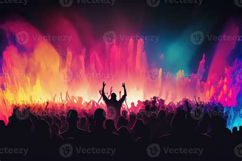 Silhouette of people at concert or music festival with neon lights. AI 23372821 Stock Photo at ...