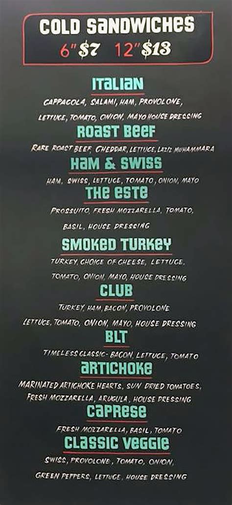 Este Deli menu – SLC menu