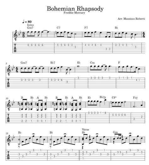 Bohemian Rhapsody Sheet Music Guitar Tutorial TABS and Score - Etsy