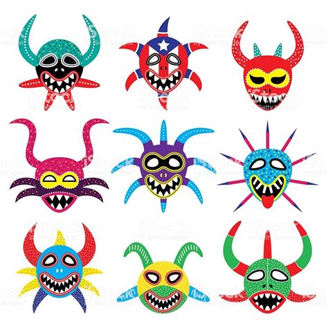 Vector icons set of Puerto Rican carnival masks isolated on white | Puerto rico art, Puerto ...