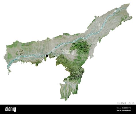 Shape of Assam, state of India, with its capital isolated on white ...