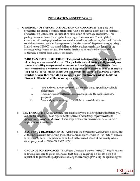 Illinois No-Fault Agreed Uncontested Divorce Package for Dissolution of Marriage for people with ...