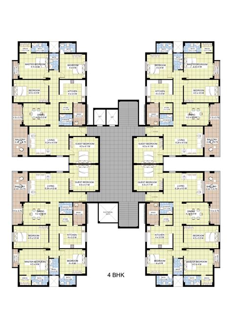 4 BHK Apartment Plan - Architego