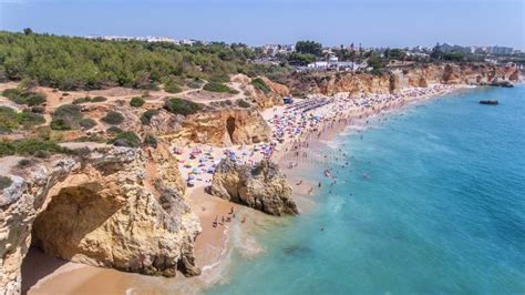 Aerial. Tourist Beaches of the Portuguese City of Portimao Stock Photo - Image of holidays ...