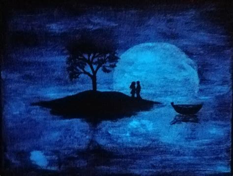 Glow in the Dark moon painting small blue canvas painting | Etsy