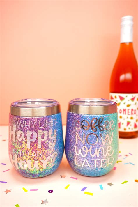 Rainbow Glitter Tumblers with Cricut Explore Air 2 - Happiness is Homemade