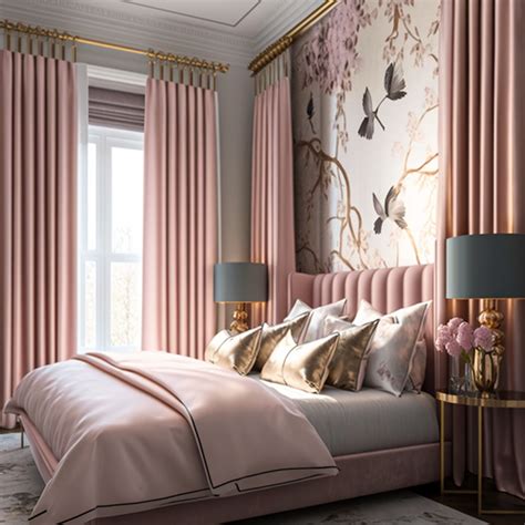 pink-gold-and-bedroom-luxury-pink-curtains - Interiors By Color