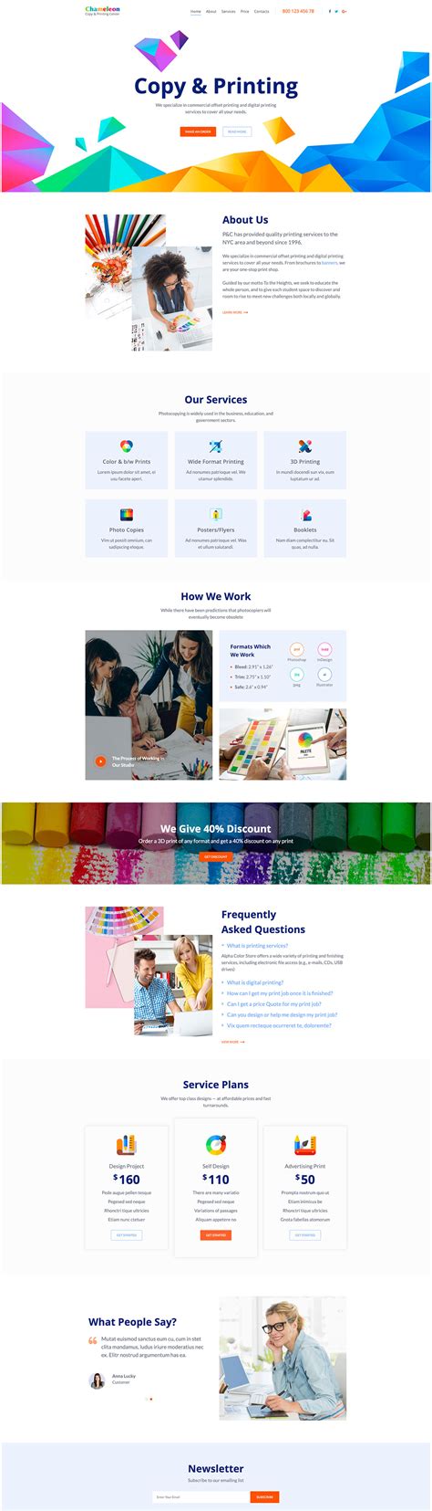 Copy and Printing One Page Website Template