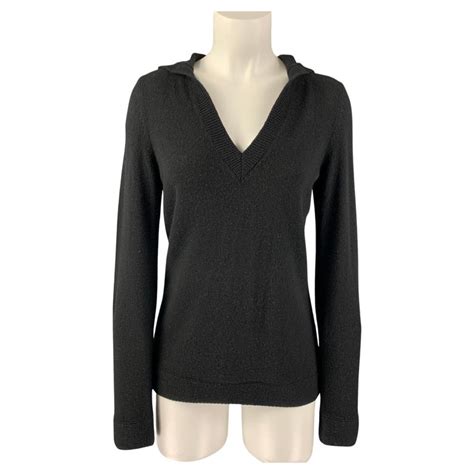 LORO PIANA Size 8 Black Cashmere Hooded Sweater For Sale at 1stDibs