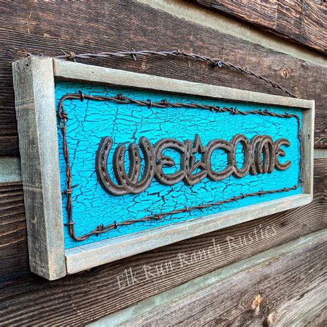 Teal Rustic Western Welcome Sign Horseshoe Sign Welcome - Etsy