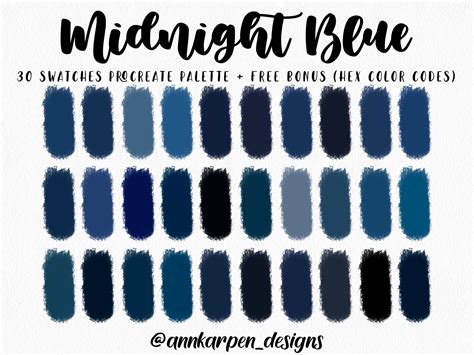 Midnight Blue Procreate Palette, 30 HEX Color Codes, Instant Digital Download, iPad Pro Art ...