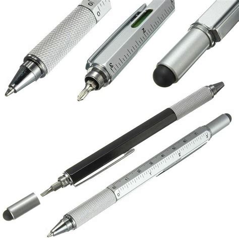 Multi-Tool Pen,6 in 1 Tool with Ballpoint Pen, Touch Screen Stylus, Ruler, Spirit Level, Flat ...