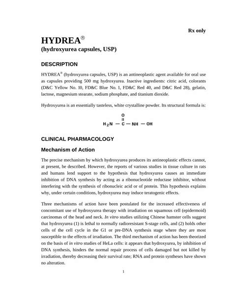 (PDF) CLINICAL PHARMACOLOGY Mechanism of Action · Rx only HYDREA ...