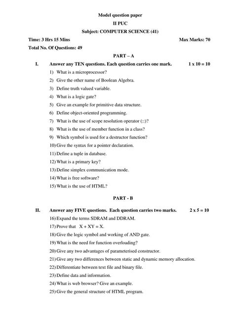 Karnataka 2nd Puc Model Question Paper 2024 - Image to u