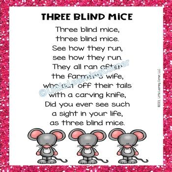 Three Blind Mice | Colored Nursery Rhyme Poster by Little Learning Corner