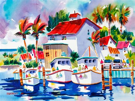 Boat Watercolor Print Tropical Painting Beach Art Beach