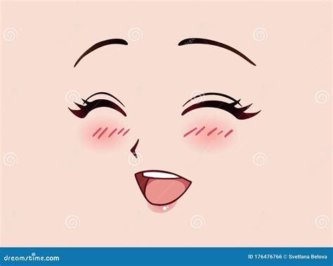 Happy Anime Face. Manga Style Closed Eyes Cartoon Vector | CartoonDealer.com #178756071