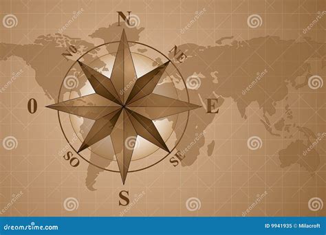 Compass Rose on map world stock vector. Image of brown - 9941935