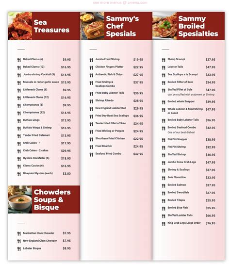 Menu at Sammy's Fish Box restaurant, New Rochelle